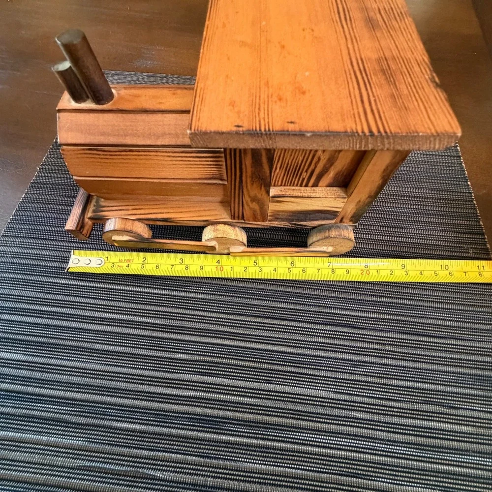 Vintage Wooden Train Locomotive Coaster Set Rustic Caddy 7 Piece